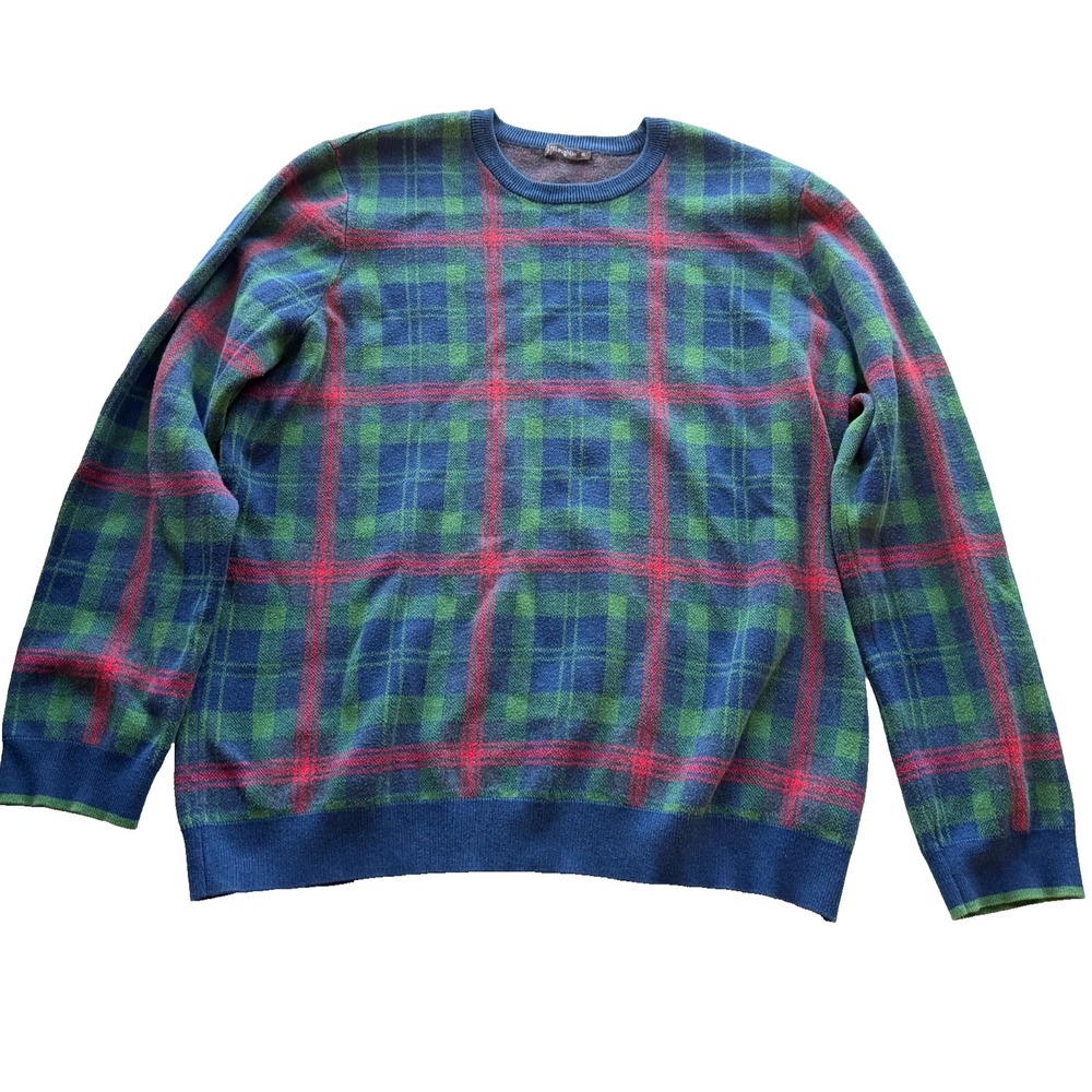 J McLaughlin Mens Sweater Plaid Red Green Size XL Extrqa Large Preppy Classic